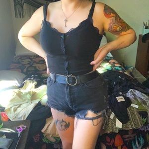 V-neck Black Camisole with Lace Detail